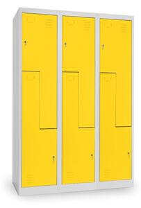Dulap metalic Z, 3 compartimente, 120 x 50 x 180 cm, incuietoare cu cilindru, galben - ral 1023