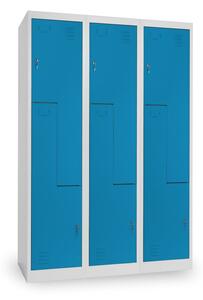 Dulap metalic Z, 3 compartimente, 120 x 50 x 180 cm, incuietoare cu cilindru, albastru - ral 5012