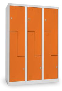 Dulap metalic Z, 3 compartimente, 120 x 50 x 180 cm, blocare cu rotire, portocaliu - ral 2004