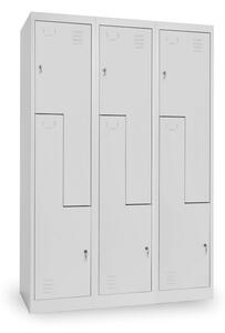 Dulap metalic Z, 3 compartimente, 120 x 50 x 180 cm, broasca cilindrica, gri deschis - ral 7035