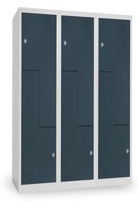 Dulap metalic Z, 3 compartimente, 120 x 50 x 180 cm, blocare cu rotire, antracit - ral 7016