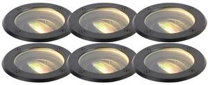 Set de 6 spoturi exterioare de sol negre reglabile IP65 cu LED inclus - Delux