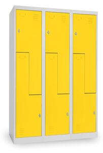 Dulap metalic Z, 3 compartimente, 120 x 50 x 180 cm, blocare cu rotire, galben - ral 1023