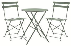 Set Bistro Flair – masă și 2 scaune din oțel vopsit – Verde (Olive Green)