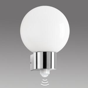CMD Aplică de exterior Kekoa, sticlă, oțel inoxidabil, senzor, Ø 23 cm, Metalic, Metal, Modern, Glob pentru exterior