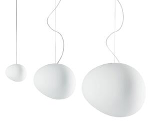 Lustră Pendul Foscarini, Gregg piccola, reglabil, Alb, Camera de zi, Sticlă, Design