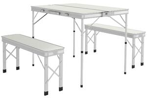 Outsunny Masă Pliabilă de Picnic cu 2 Bănci, Masă de Camping din 3 Piese cu Masă și Scaune din MDF și Aluminiu, 90x62x70 cm, Argintiu | Aosom Romania
