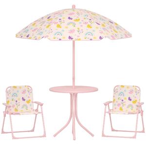 AIYAPLAY Set de Mobilier de Grădină din 4 Piese cu Masă, Scaune și Umbrelă de Soare Reglabilă, 50xΦ49,5 cm, Roz | Aosom Romania