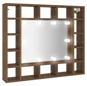 Dulap cu oglindă și LED, stejar maro, 91x15x76,5 cm