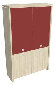 Dulap înalt Verno 128 x 46 x 210 cm, uși combinate, salcâm / roșu