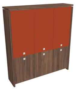 Dulap înalt Verno 188 x 46 x 210 cm, uși combinate, nuc / portocaliu
