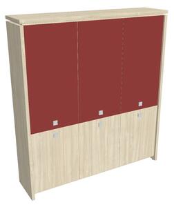 Dulap înalt Verno 188 x 46 x 210 cm, uși combinate, salcâm / roșu