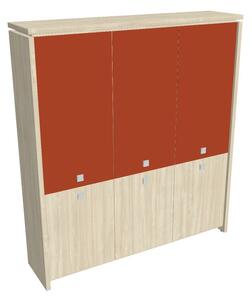 Dulap înalt Verno 188 x 46 x 210 cm, uși combinate, salcâm / portocaliu