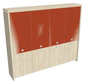 Dulap înalt Verno 248 x 46 x 210 cm, uși combinate, salcâm / portocaliu