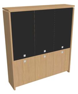 Dulap înalt Verno 188 x 46 x 210 cm, uși combinate, stejar deschis / negru