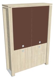 Dulap înalt Verno+ 140 x 46 x 210 cm, uși combinate, salcâm / maro