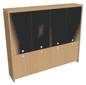 Dulap înalt Verno 248 x 46 x 210 cm, uși combinate, stejar deschis / negru