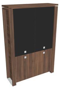 Dulap înalt Verno+ 140 x 46 x 210 cm, uși combinate, nuc / negru