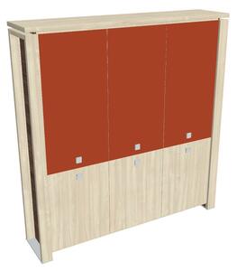 Dulap înalt Verno+ 200 x 46 x 210 cm, uși combinate, salcâm / portocaliu