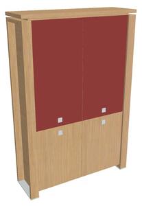 Dulap înalt Verno+ 140 x 46 x 210 cm, uși combinate, stejar deschis / roșu