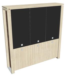 Dulap înalt Verno+ 200 x 46 x 210 cm, uși combinate, salcâm / negru