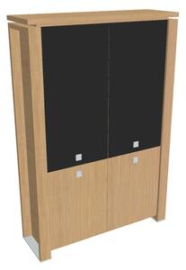 Dulap înalt Verno+ 140 x 46 x 210 cm, uși combinate, stejar deschis / negru
