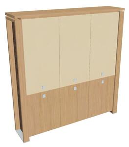 Dulap înalt Verno+ 200 x 46 x 210 cm, uși combinate, stejar deschis / vanilie