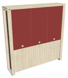 Dulap înalt Verno+ 200 x 46 x 210 cm, uși combinate, salcâm / roșu