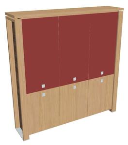 Dulap înalt Verno+ 200 x 46 x 210 cm, uși combinate, stejar deschis / roșu