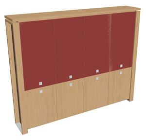 Dulap înalt Verno+ 260 x 46 x 210 cm, uși combinate, stejar deschis / roșu