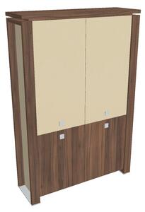Dulap înalt Verno+ S 140 x 46 x 210 cm, uși combinate, nuc / vanilie