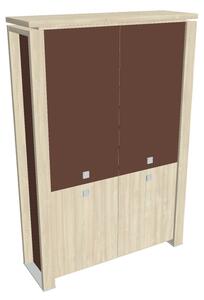 Dulap înalt Verno+ S 140 x 46 x 210 cm, uși combinate, salcâm / maro