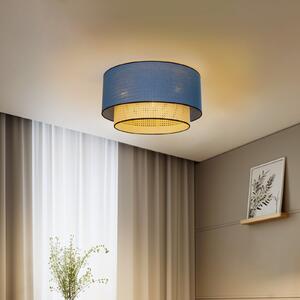Duolla Plafonieră Boho, albastru/lemn/negru, Ø 60 cm, țesătură/rattan, reglabil, Lemn, Camera de zi / sufragerie, Țesătură / Textil, Casă de țară / Rustic