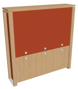 Dulap înalt Verno+ S 200 x 46 x 210 cm, uși combinate, stejar deschis / portocaliu