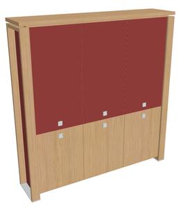 Dulap înalt Verno+ S 200 x 46 x 210 cm, uși combinate, stejar deschis / roșu