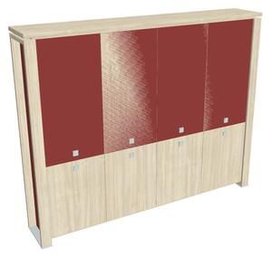 Dulap înalt Verno+ S 260 x 46 x 210 cm, uși combinate, salcâm / roșu