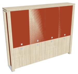 Dulap înalt Verno+ S 260 x 46 x 210 cm, uși combinate, salcâm / portocaliu