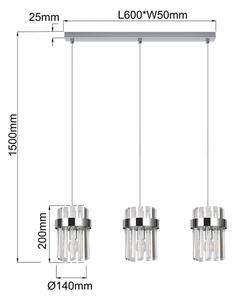 Lustră suspendată pe cablu VETRO, 3xE14/10W/230V, crom lucios