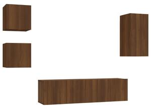 Set dulapuri TV, 5 piese, stejar maro, lemn prelucrat