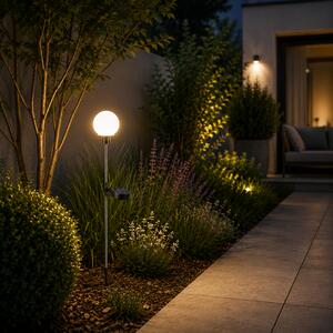 Lampa Solara LED Blanco Alb-Crom 10x10x84cm pentru Gradina, Iluminat Exterior Modern IP44, Design Elegant si Rezistent la Intemperii, Fara Cabluri