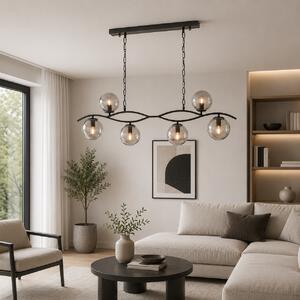 Lustră Oktay Mask 6XE27 Neagră, Design Modern Metal și Sticlă, Iluminat Elegant pentru Living sau Dining, Corp de Iluminat Premium Sofisticat