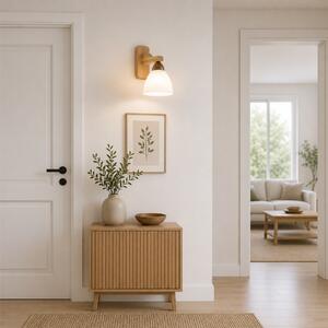 Aplica perete Erste Lena 190x130mm E27, design scandinav alb si natur, corp iluminat interior modern din metal si sticla, eficienta si eleganta