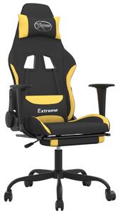 Scaun de gaming cu masaj/suport picioare, negru/galben, textil
