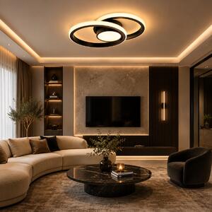 Plafoniera LED Erste Vista 38W 260x190x50mm, Negru Mat, Design Ring Circular Modern, 3CCT Ajustabil, Iluminat Interior Elegant pentru Living Dormitor