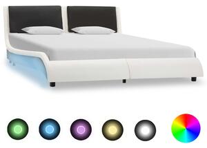 Cadru de pat cu LED, alb și negru, 120x200 cm, piele ecologică