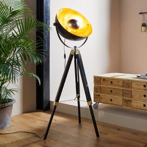 EGLO Covaleda lampadar, trepied, negru/auriu, Negru, Camera de zi / sufragerie, Lemn, Modern