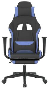 Scaun de gaming cu masaj/suport picioare, negru/albastru textil