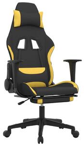 Scaun de gaming cu masaj/suport picioare, negru/galben, textil
