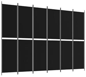 Paravan de cameră cu 6 panouri, negru, 300x220 cm, textil