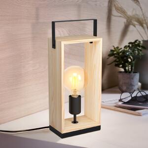 EGLO Lampă masă Famborough cu ramă de lemn deschisă, Lemn, Camera de zi / sufragerie, Lemn, Scandinavă